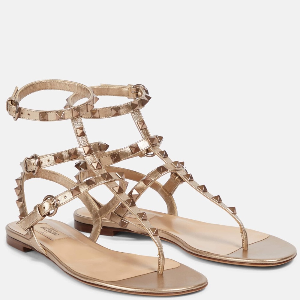 Valentino Rock Stud Gold Gladiator Sandals Size 6